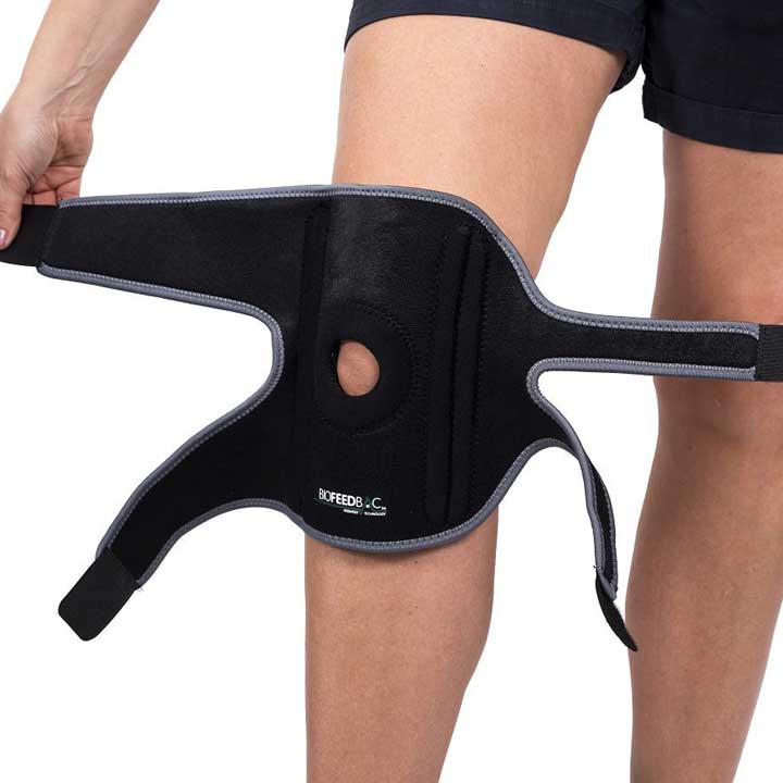 Biofeedbac Knee brace in use on female. 